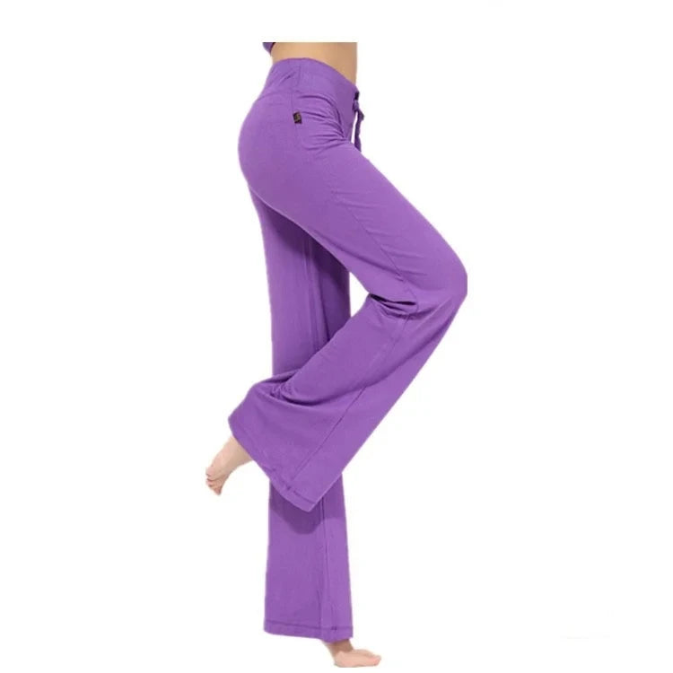 Activewear Women Wide Leg Pants Casual Cotton Yoga Pants With Pockets High Waist Drawstring Baggy Sweatpants Flare Leggings