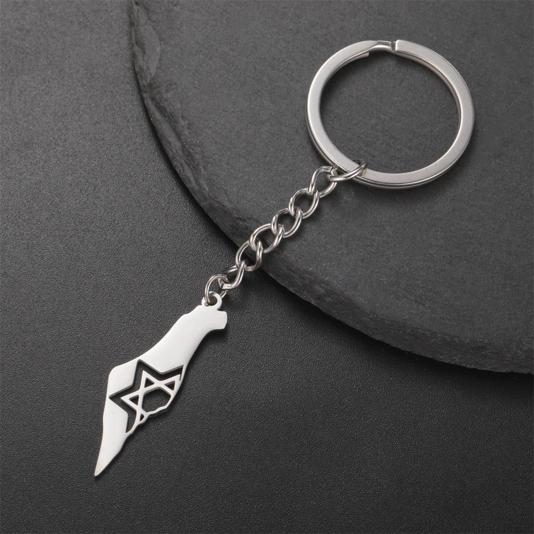 EUEAVAN Fashion Israel Map Keychain Stainless Steel Hollow Hexagram Star of David Keychain Religious Jewelry Gift Wholesale