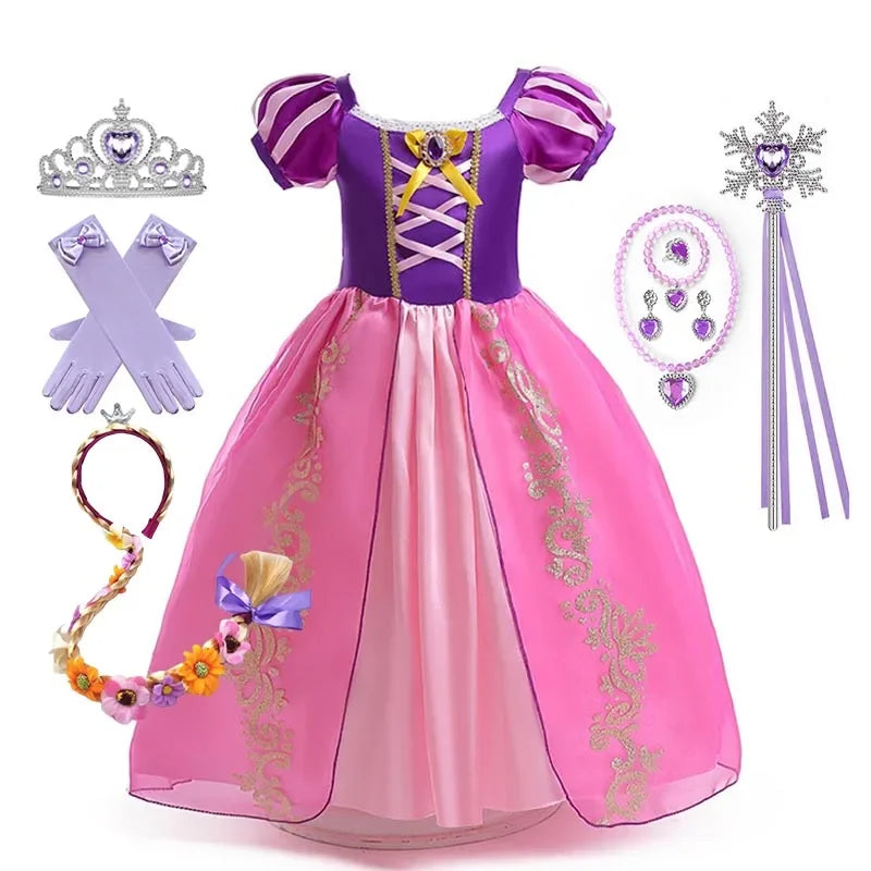 Girls Princess Dress Kids Birthday Cosplay Cinderella Snow White Aurora Rapunzel Halloween Costume Children Party Dresses