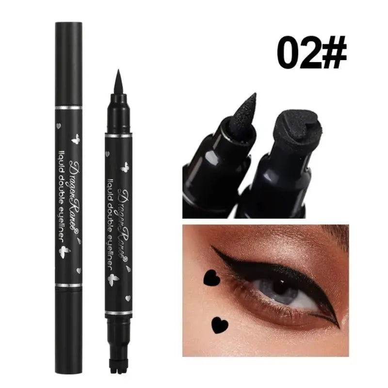 2 in 1 Black Eyeliner Stamp Waterproof Sweat-proof Dual-ended Liquid Eyeliner Quick Dry Easy Applying Eyeliner Pen Lazy Makeup