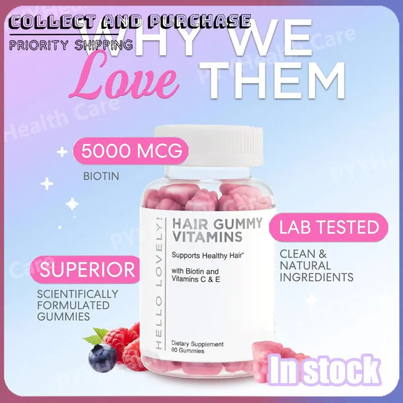 Hair Vitamin Gummies for Women with Biotin Vitamin C, E, Zinc Berry Flavor Supplement for Hair Growth and Nail Care