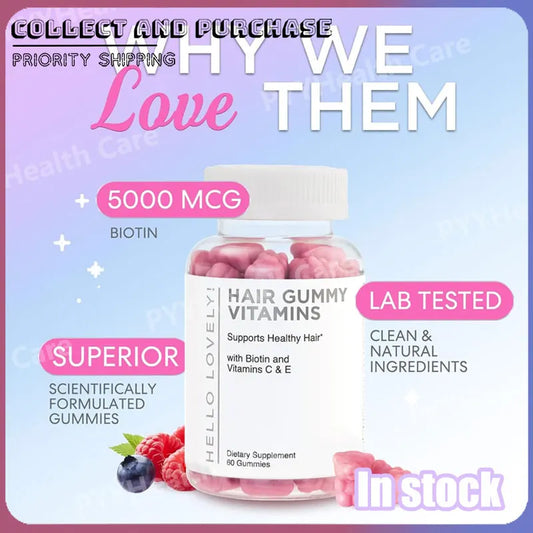 Hair Vitamin Gummies for Women with Biotin Vitamin C, E, Zinc Berry Flavor Supplement for Hair Growth and Nail Care