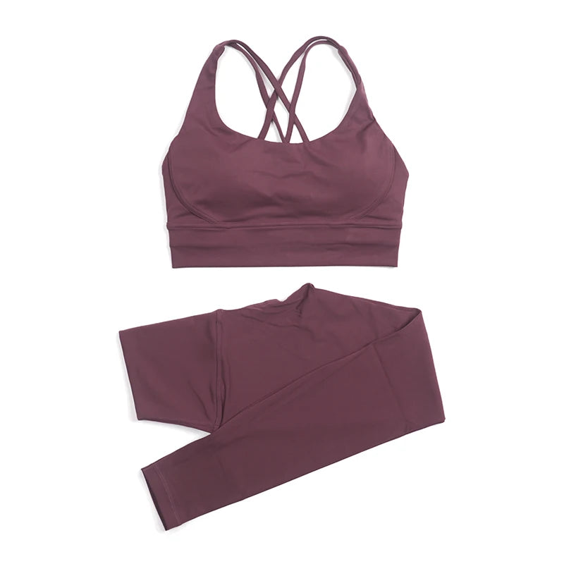 SOISOU Nylon Yoga Set Women's Tracksuit Gym Fitness Set Woman 2 Pieces Leggings Sports Bra Breathable Sportwear Woman Clothes