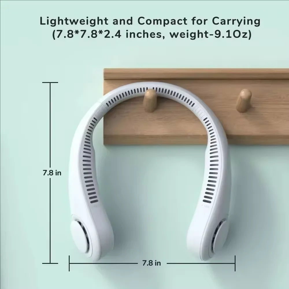 New Arrival Bladeless Hanging Neck Fan 3 Adjustable Speed USB Recharge Mini Portable Air Cooler Long Battery Life Outdoor Gym Su