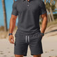 Summer Casual Versatile Fashion Short-Sleeved Button-Down Polo Shirt And Breathable Mesh Shorts Set for Men Plus Size