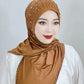Convenient Instant Hijab Pullover Beaded Scarf Malay Shawl Women's Solid Color Headscarf (One Cap Gift)