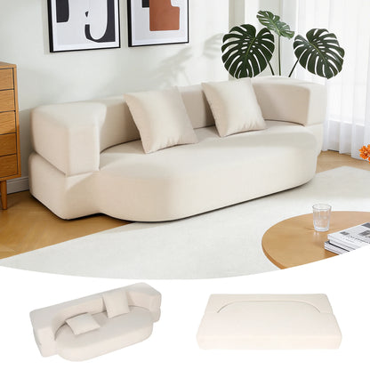 Folding Sofa Bed, Convertible Futon Sleeper Bed, 2-in-1 Foldable Floor Mattress, Breathable High-Density Foam Lazy Couch, Twin Size Comfy Lounge Chair with 2 Pillows
