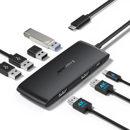 Lemorele 4K USB-C Hub 7 Ports Docking Station USB Hub Adapter USB C to Dual HDMI 4K@60Hz for Windows MacBook Air Laptop