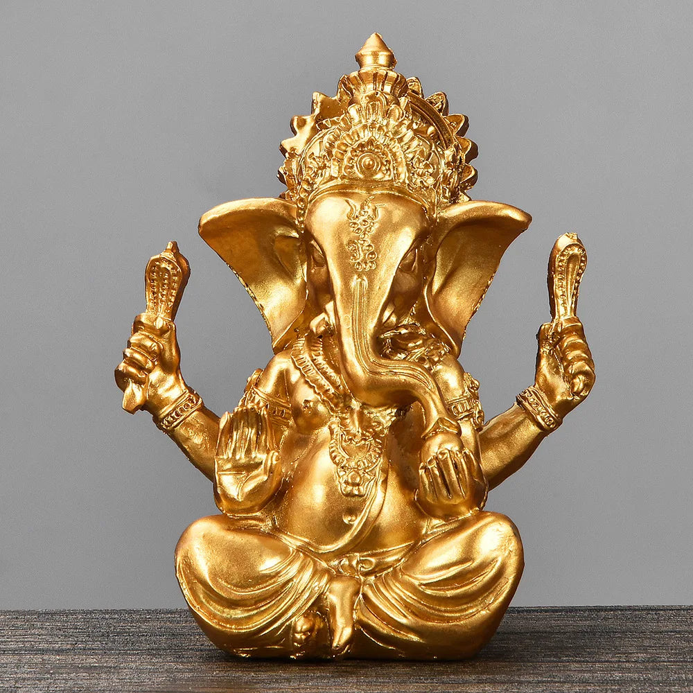 Hindu Ganesha Buddha Elephant Statue Golden Sandstone Ganesha Figurine Tabletop Decoration Ornament Elephant Figurine Home Decor