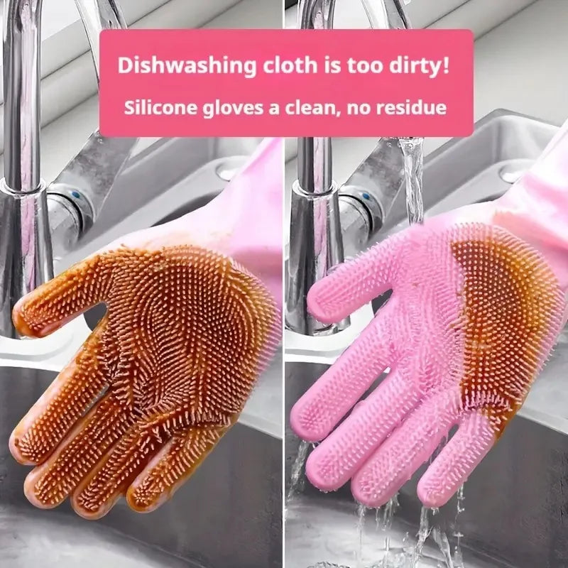 Silicone Dishwashing Gloves for Kitchen Dishwashing Laundry Scrubbing Gloves Household Soft Bristles Cleaning Pet Bathing Gloves