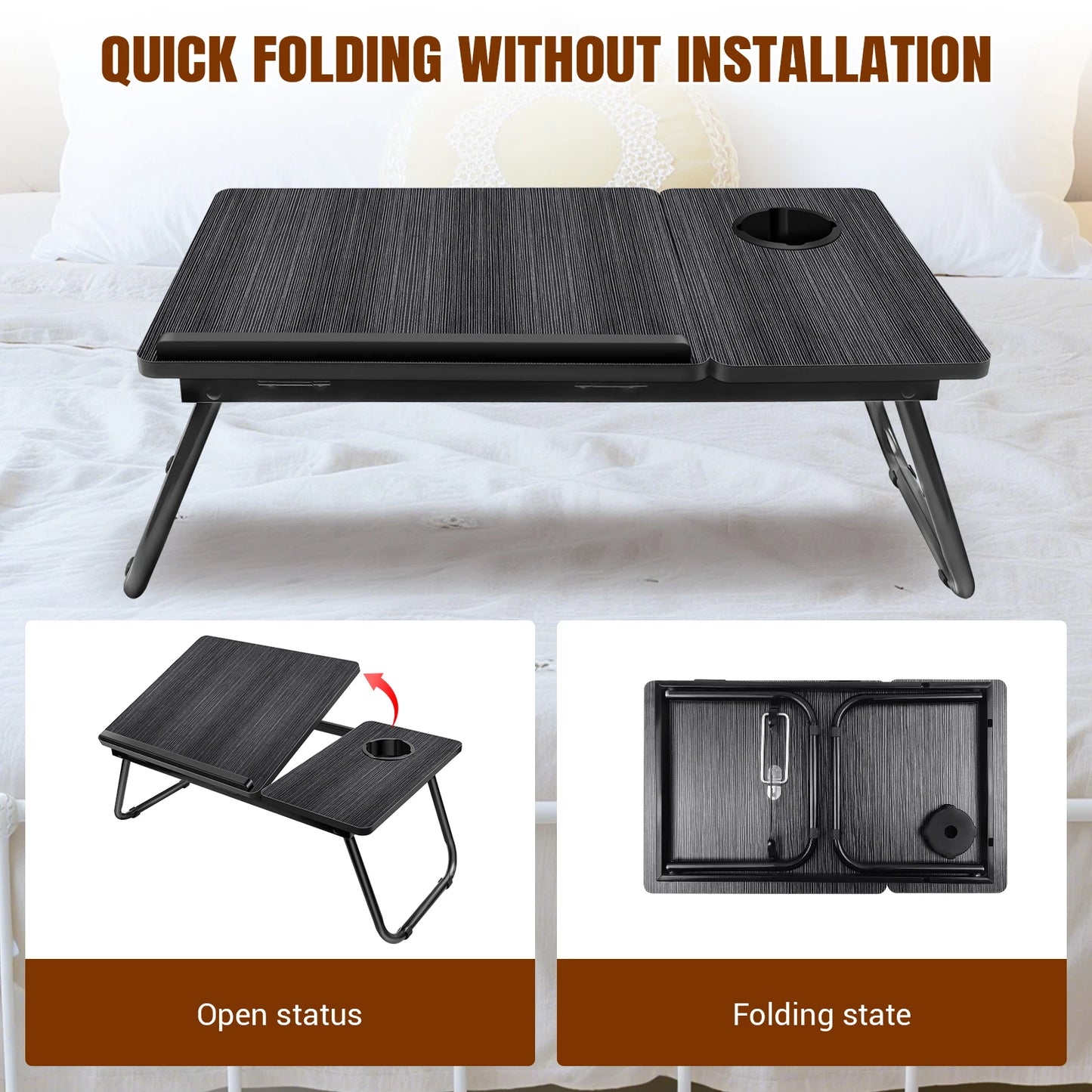 Laptop Desk,Laptop Bed Table with Foldable Legs & Cup Slot,Height and Angle Adjustable reading Holder Notebook Stand Book Holder