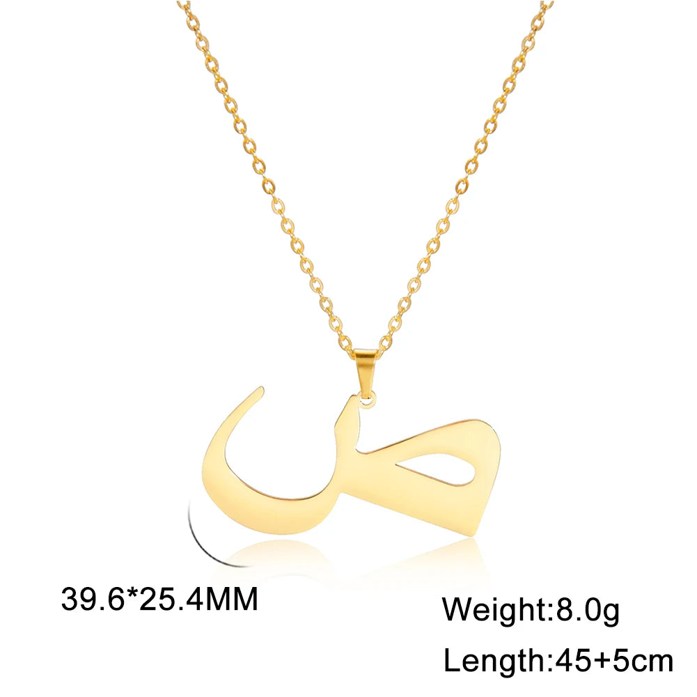 EUEAVAN Arabic Letter Pendant Necklace for Women Men Stainless Steel Arab Initial Alphabet Necklaces Lucky Amulet Muslim Jewelry