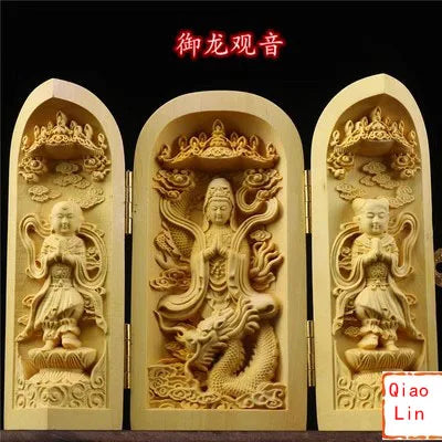 Solid Wood Carving Three Open Buddha Statue, Collapsible Sculpture, Living Room and Bedroom Decoration, Modern Art