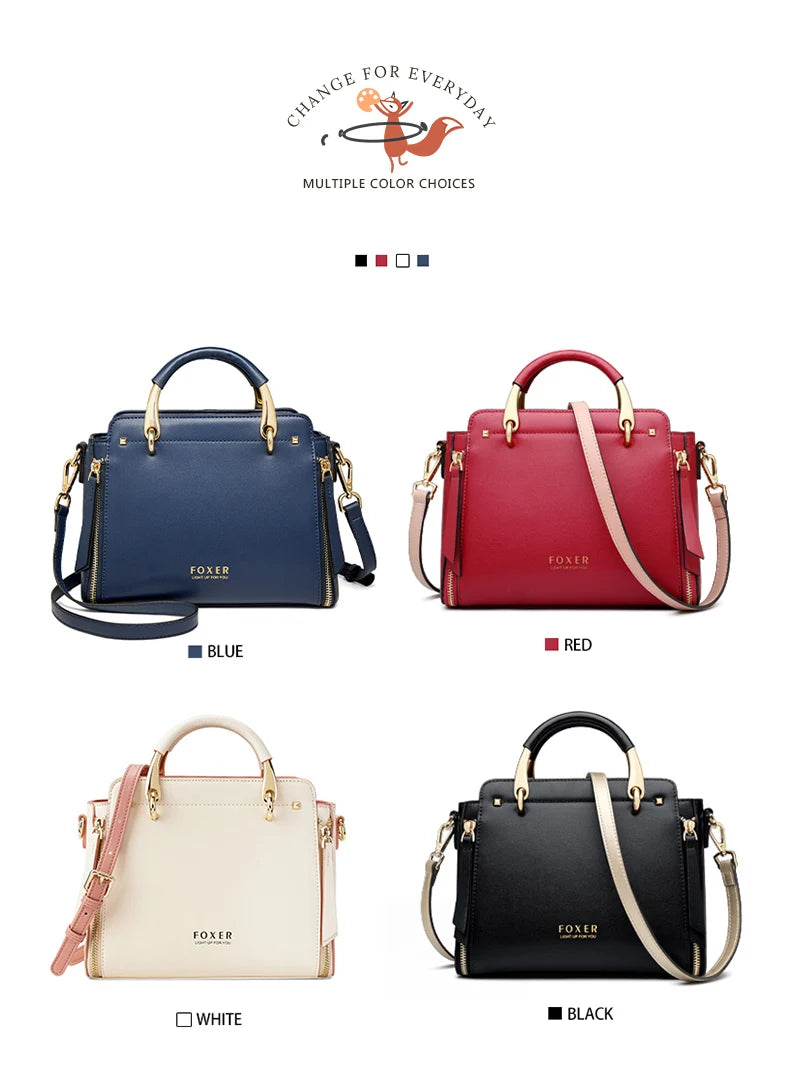 FOXER Split Leather Women Shoulder Bag Elegant Handbag 2025 Autumn Winter Female Large Tote Bag Luxury Design Crossbody Purse