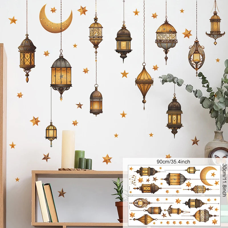 Eid Mubarak Wall Stickers Moon Star Lantern Ramadan Kareem Wall Decals Muslim Islamic Window Sticker Decorations for Home 2026
