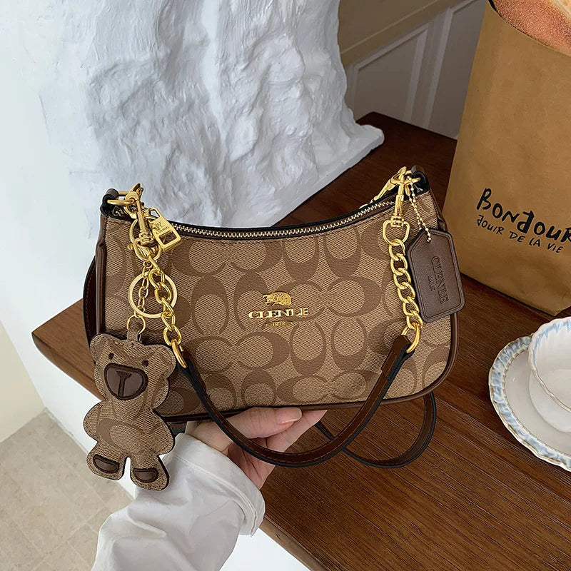 Fashionable Printed Women'S Underarm Crossbody Shoulder Bag Classic Elegant Small Square Bag Retro Commuter Style Chain Bag