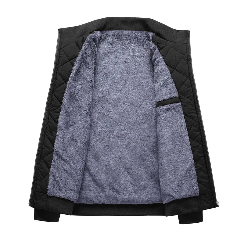 Autumn Winter Bomber Jacket Men Diamond Pattern Fleece Lined Casual Jacket Men Fashion Clothing 2026 Brand New Slim Fit Coat