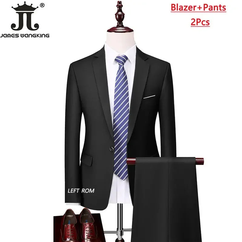 M-6XL 15 Colors ( Jacket+Vest+Pants ) Formal Business Office Men's Suits Groom Wedding Dress Party Dress Solid Color Suit