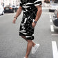 2025 Summer Men's Clothing Letter Print Short Sleeve Top Men's Elastic Waist Shorts 2-piece Set Plus Size T Shirts Shorts Set