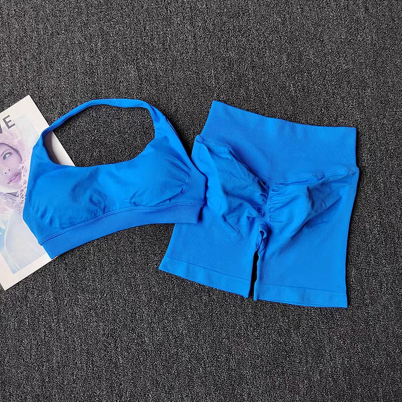 2 Pieces Yoga Suit for Women Seamless Fitness Gym Clothes Halter Sports Bra Matching Shorts Workout Sets Gym Set Outfit