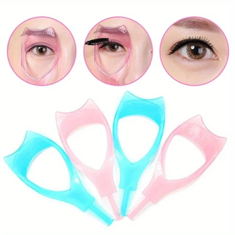 3 in 1 Mascara Applicator Template with Eyelash Curler Guard and Case, Eyeliner Holder, Eyelash Aid, Eyebrow Drawing Tool