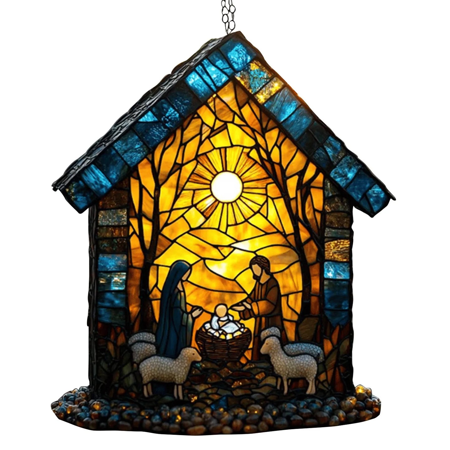 2D Handmade Sun Catcher Stained Acrylic Nativity Scene Suncatcher Window Hanging Ornament for Home Decor Christian for Family