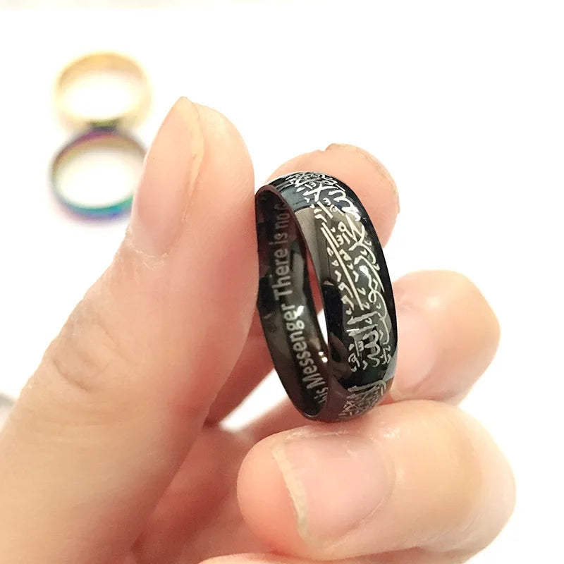 Trendy Titanium Steel Quran Messager Rings Muslim Religious Islamic Words Men Women Vintage Bague Fashion Ring