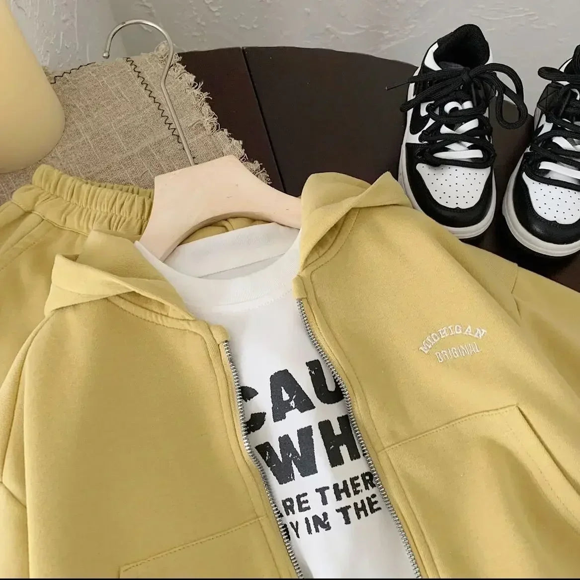 High Quality Children's Composite Cotton Set 2026 Spring Autumn New Korean Girl Boys Letter Baby Casual Hooded Sports 2pcs Set