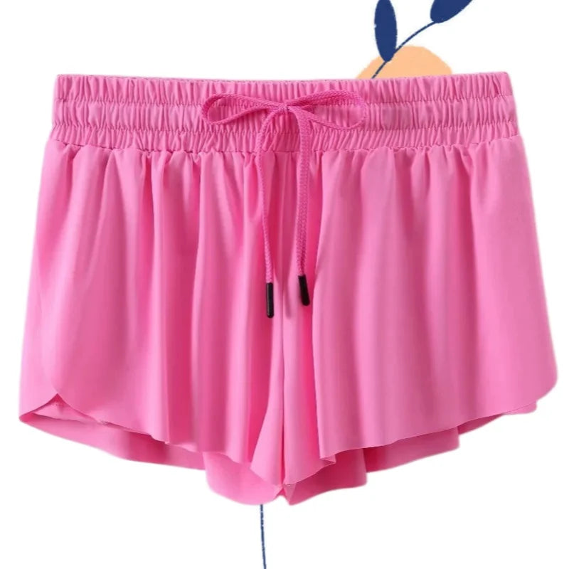 2 in 1 Flowy Sports Shorts Women Running Short Butterfly Tennis Skirt with Pockets Gym Yoga Athletic Biker Spandex Skirts Summer