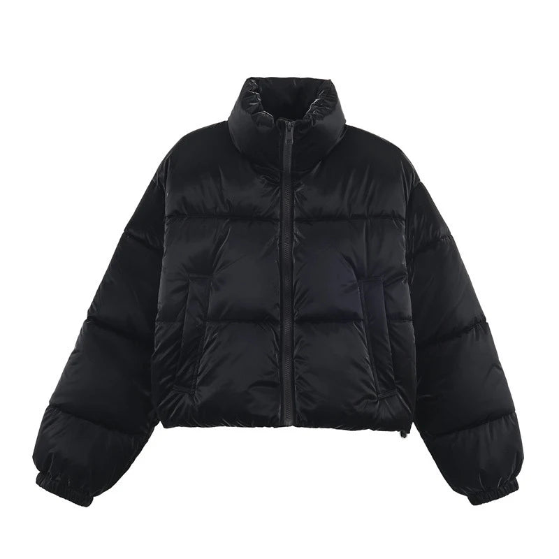 Women Hooded Thicken Warm Cotton Jacket Zipper Fashion Glossy Snow Winter Loose Female Coat Lace Up Casual Down Puffer Outwear