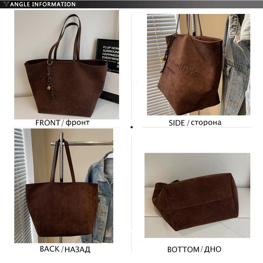 Suede Tote Bag Fashionable Women Shoulder Bag, Designer for Travel Large Capacity Shopping Pocket Office Briefcase New Sac Luxe