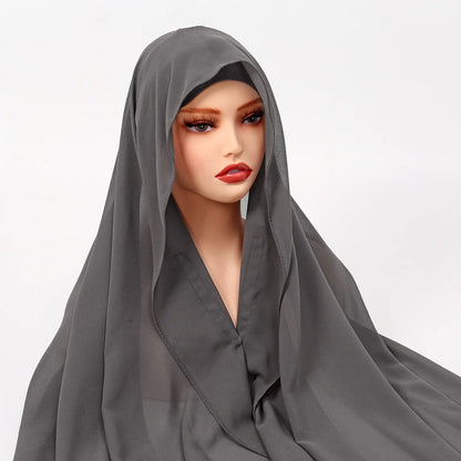 Chiffon Instant Hijab With Bulit-in Magnets Muslim Woman Hijab Solid Color Easy To Wear Shawl Wrap With Undercap Famme Headscarf