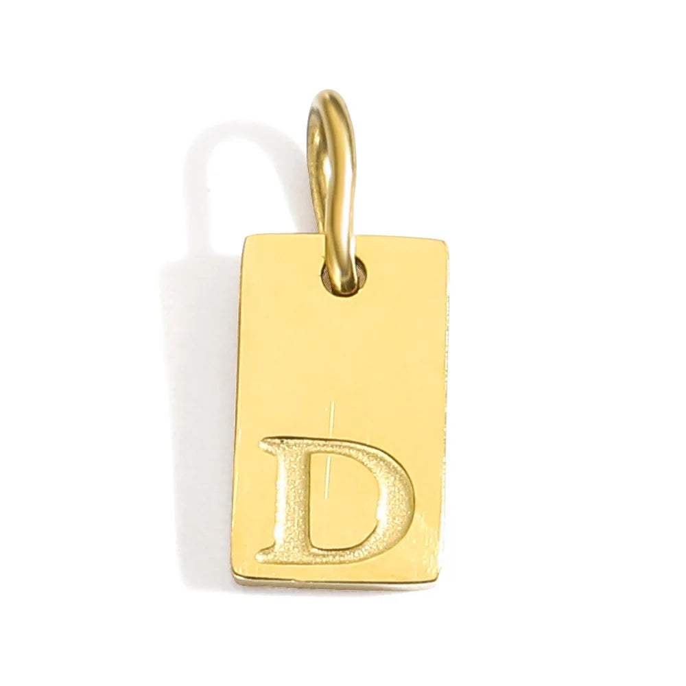 Polished Stainless Steel Square Gold Color Pendant Hang 26 Letters DIY Bracelet Pet Collar Necklace Jewelry Making