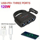 120W 3 In 1 Fast Charge Car Mobile Phone Charger Cigarette Lighter Adapter Fast Charging Plug Phone Power Adapter For Car DVR GP