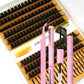 HBZGTLAD 12rows DIY Lash Extension Kit D Curl Spikes60D80D100DMIXC Dwith black Waterproof Lash Bond and Seal Waterproof Tweezers