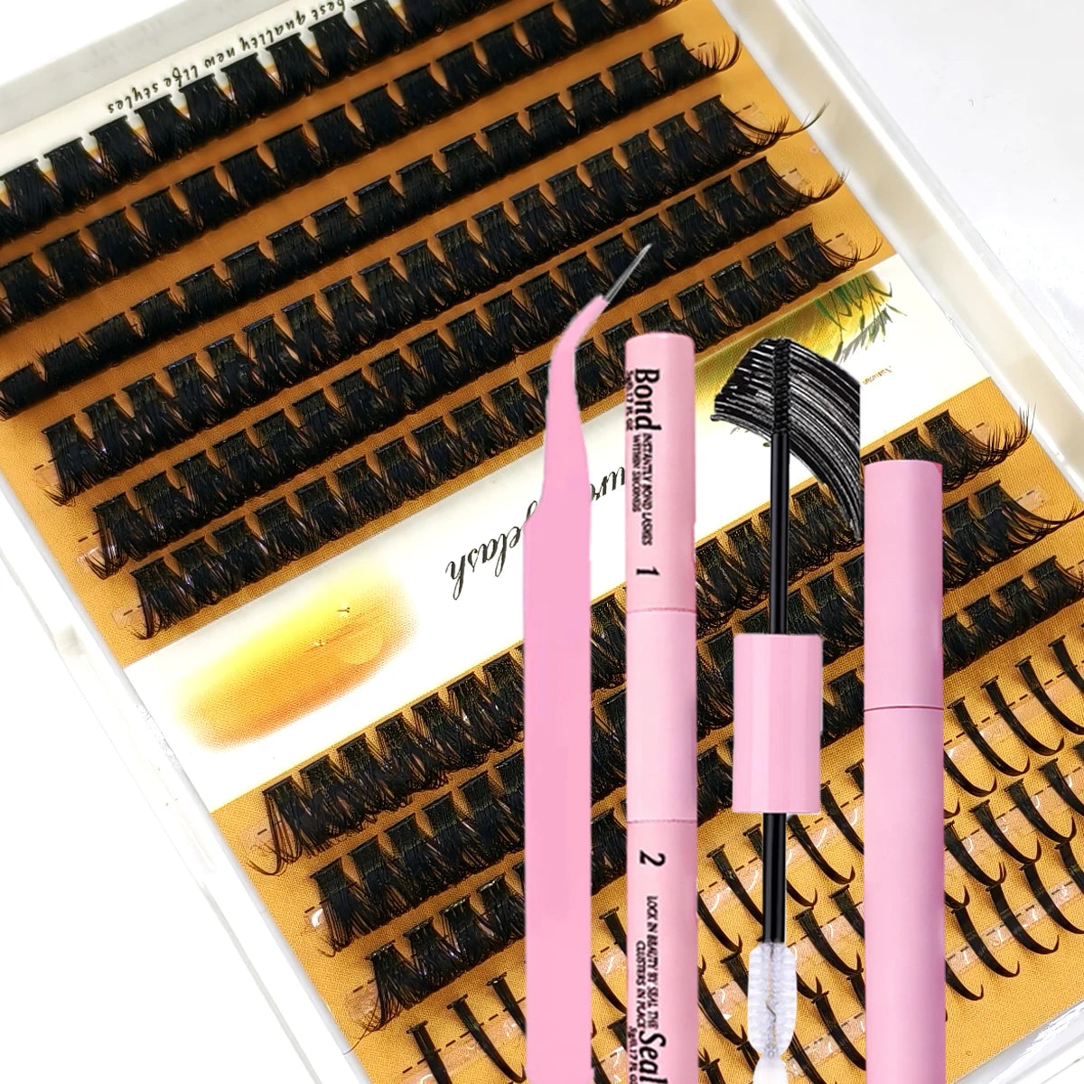 HBZGTLAD 12rows DIY Lash Extension Kit D Curl Spikes60D80D100DMIXC Dwith black Waterproof Lash Bond and Seal Waterproof Tweezers