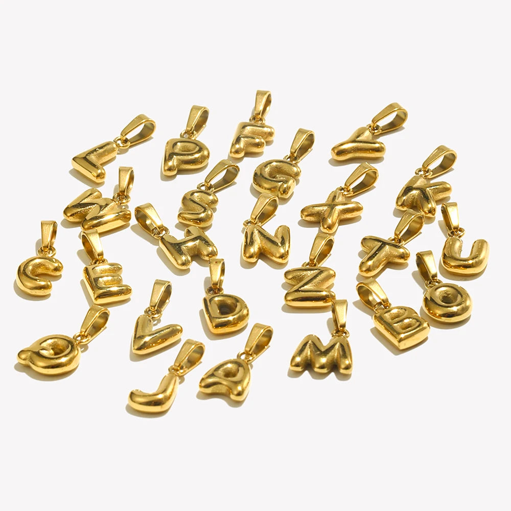 E.B.belle Mini Bubble 26 Letter Pendant Tarnish Free Stainless Steel Charms 18K Gold Plated Keychain Accessories for Jewelry