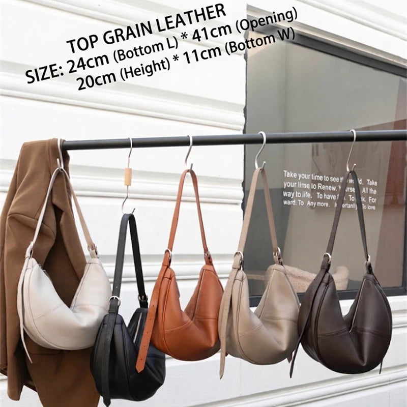 BURMINSA Soft Genuine Leather Crescent Hobo Bag For Women Slouchy Cowhide Shoulder Bag Retro Daily Work Crossbody Purse Handbags