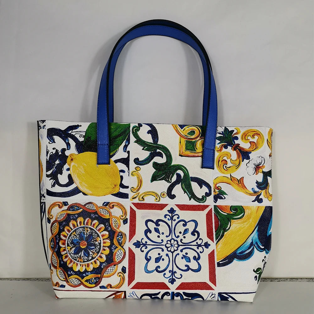 Italy Luxury Print Travel Shoulder Bag Floral Textured-Leather Shopper Tote large tote bag famous brand bag women girl handbag
