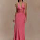 Mozision Summer Backless Sexy Maxi Dress Women Gown Patchwork Lace Halter Deep V Neck Sleeveless High Waist Elegant Long Dress