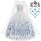 Disney Elsa Princess Dress For Girl White Printed Long-Sleeved Lace Dress Festive Party Gift Set Frozen Dress Fire Spirit Olaf