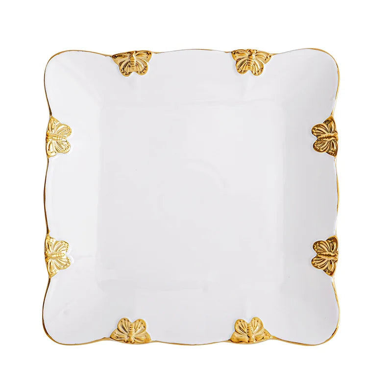 European Ceramic Phnom Penh Western-style Steak Plate Dining Room Characteristic Quadrilateral Tableware Household Dessert Plate