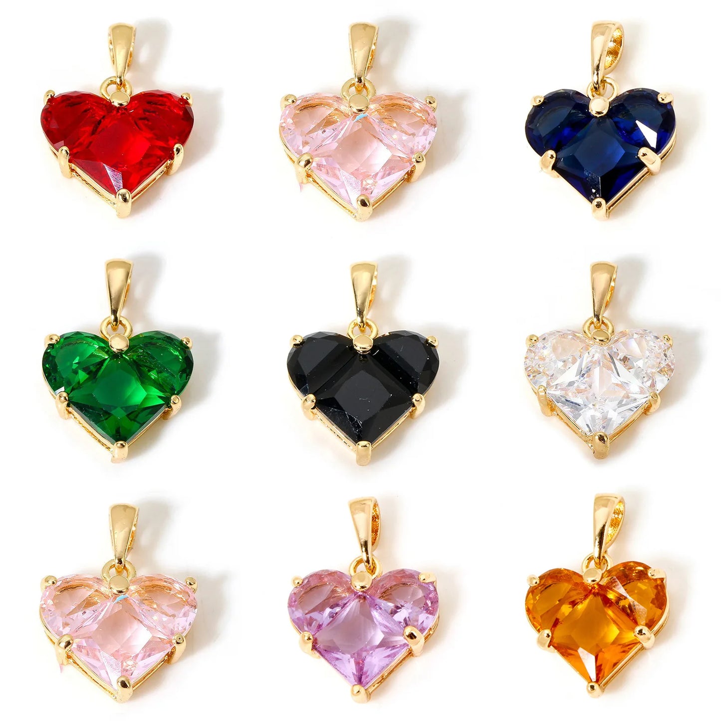 1 Piece Sweet Copper Valentine's Day Charms Gold Color Heart Cubic Zirconia Pendants For DIY Necklace Jewelry Making 20mm x 14mm
