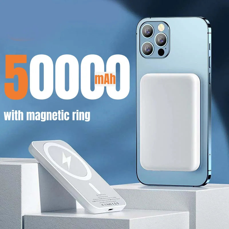 50000mah Wireless Magnetic Power Bank Pd 22.5w Portable Fast Charging External Spare Battery Pack For iphone Samsung Xiaomi