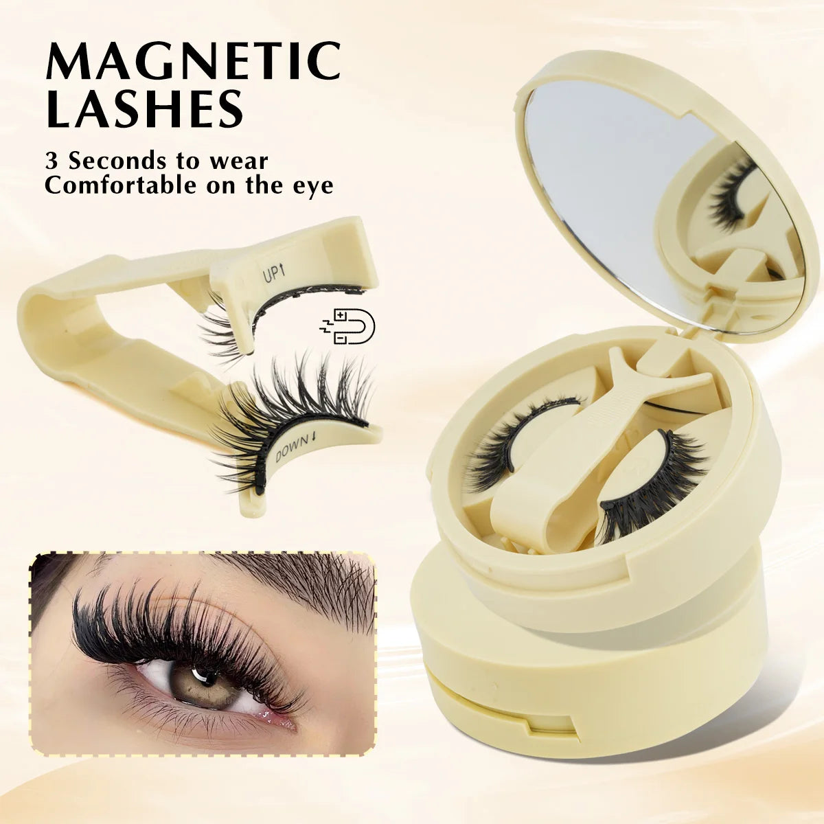 1 Pairs Magnetic Fake Eyelashes Kit Handmade Fluffy Faux Mink Lashes Curler 3D False Eyelashes Extension Makeup with Tweezers