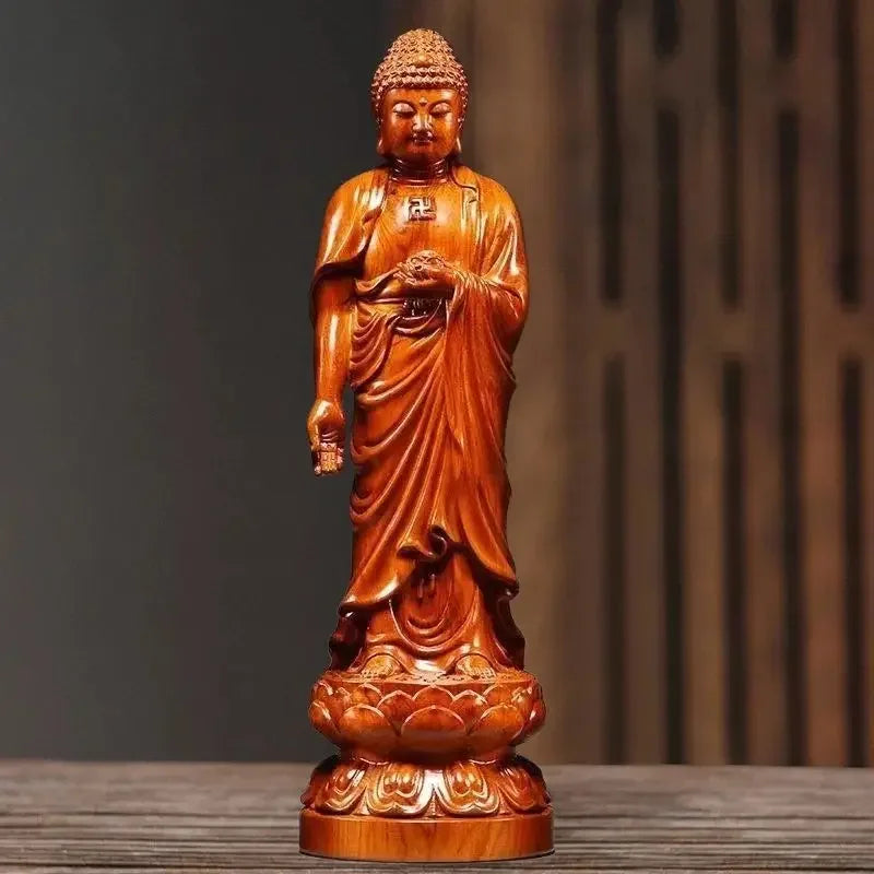 Rosewood Standing Buddha Statue Ornament Festival Workmanship Gift Family Worship Statue Wood Sculpture Handmade Decoration