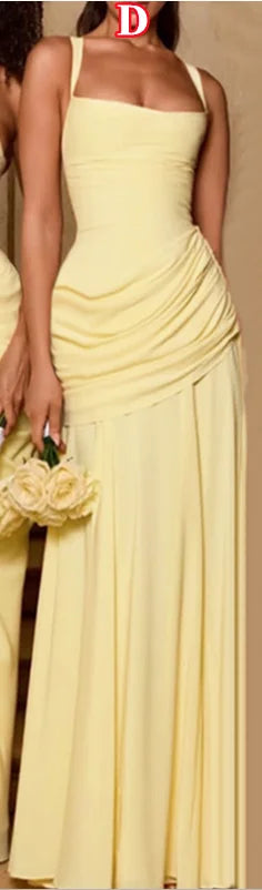 Sexy Long Bridesmaid Dresses A Line Side Split Customized Spaghetti Straps V Neck Yellow Chiffon Wedding Party Dress