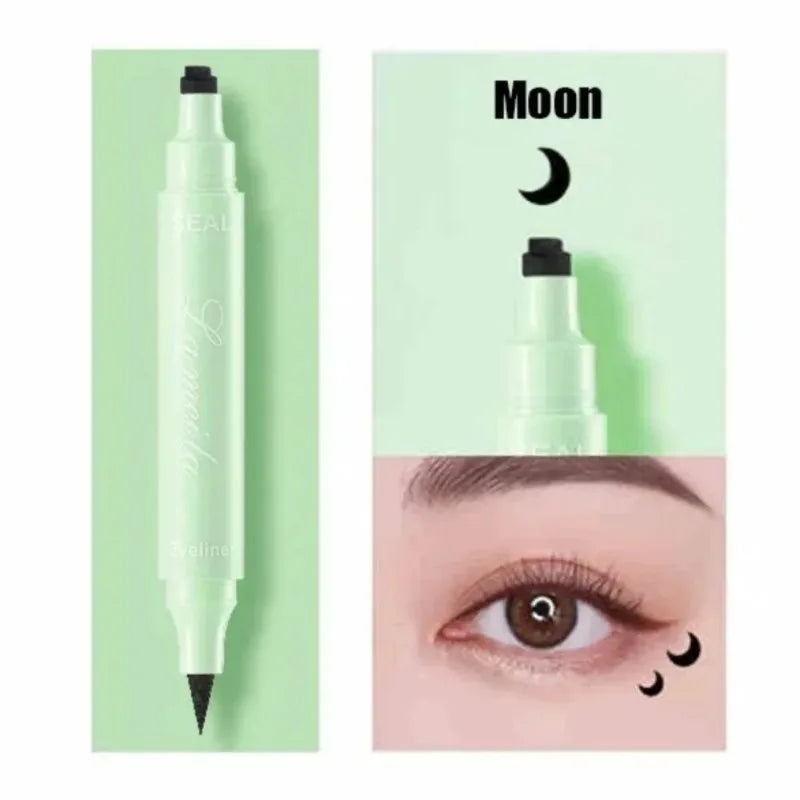 2 in 1 Black Eyeliner Stamp Waterproof Sweat-proof Dual-ended Liquid Eyeliner Quick Dry Easy Applying Eyeliner Pen Lazy Makeup