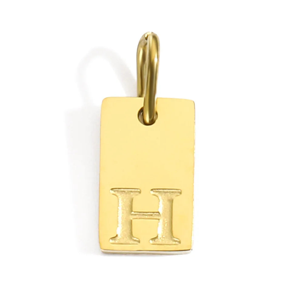 Polished Stainless Steel Square Gold Color Pendant Hang 26 Letters DIY Bracelet Pet Collar Necklace Jewelry Making