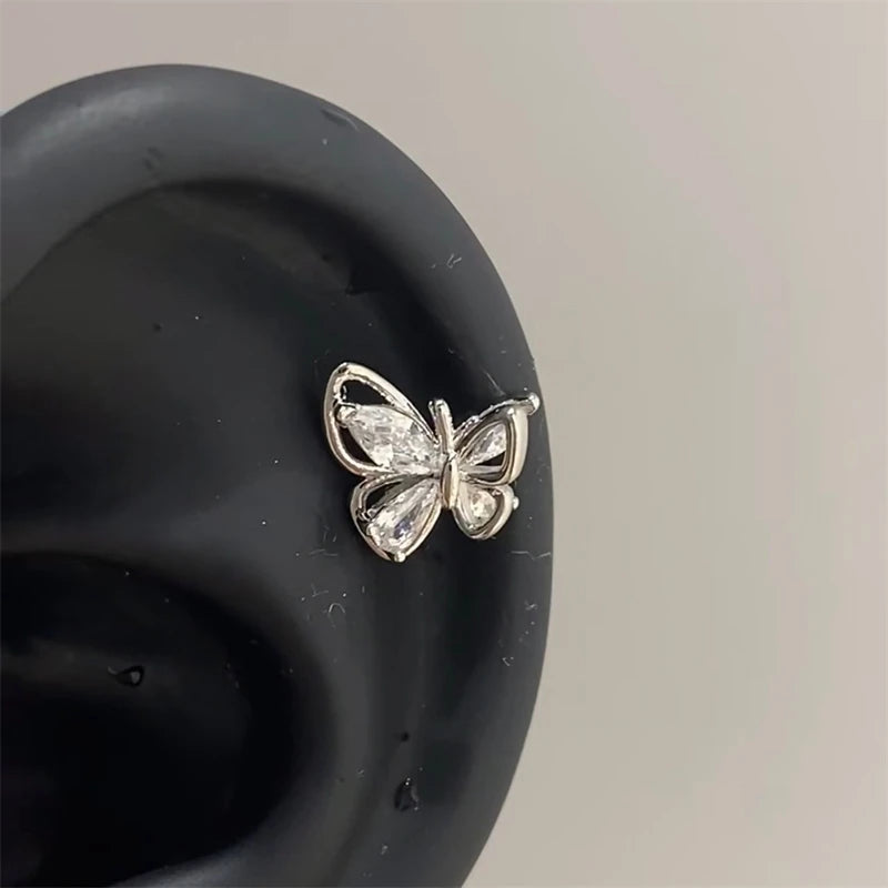 1pcs Quality Shiny Cross Zircon 316L Stainless Steel Ear Bone Nail Y2K Style Silver Color Earring for Women Cochlear Accessories